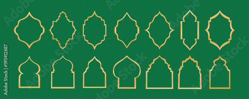 vector illustration of golden gold Islamic archway frame decoration border for ramadan eid mubarak ornament