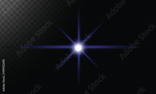 A bright white star shining with blue lens flares on a dark background
