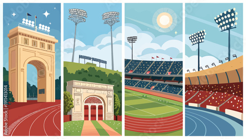 Vintage university stadium track stadium track field arena college sport architecture design
