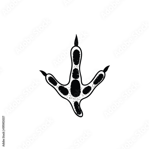 Detailed Black and White Bird Footprint Illustration.