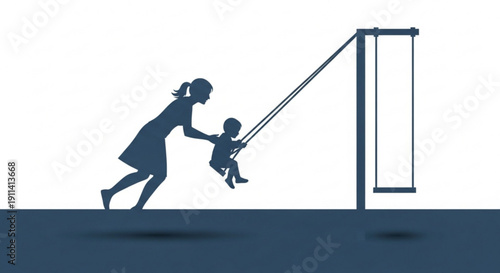 Mother Pushing Child on Swing Set Silhouette