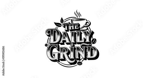 The Daily Grind Coffee Logo with Steam and Beans