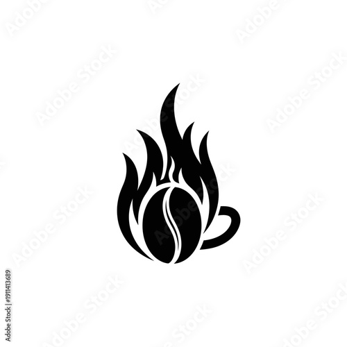 Burning Coffee Bean Icon with Flames, Hot Beverage Symbol