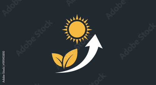 Abstract vector illustration of a summer sunflower and floral elements featuring a green leaf and sun symbol for a natural ecology logo design