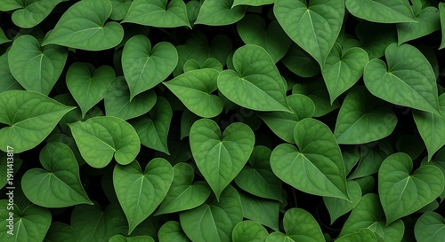 Wallpaper Mural Dense heart-shaped green leaves forming an organic pattern, top-down view, natural light Torontodigital.ca