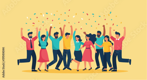 Diverse Group of People Celebrating Joyfully with Confetti.