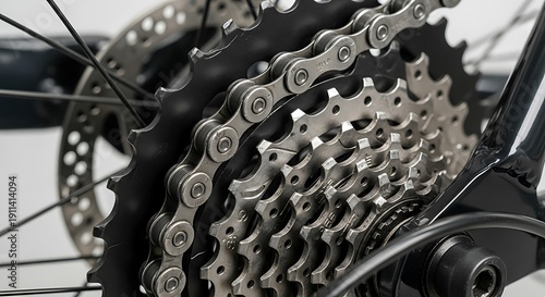 Wallpaper Mural Detailed shot of bicycle gears, chain, and disc brake on a metallic bike wheel Torontodigital.ca