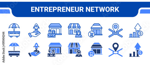 Entrepreneur Network Icon Collection,  featuring Entrepreneurship, Startup, Business, Owner, Independent, Initiative, Growth.