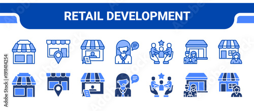 Retail Development Icon Collection,  featuring Shop, Marketplace, Vendor, Customer service, Loyalty, Business, Owner.