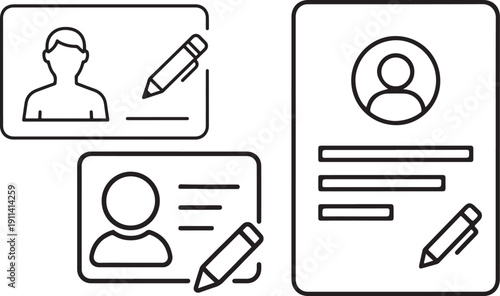Line art icons depicting user profiles editing and document forms