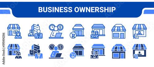 Business Ownership Icon Collection,  featuring Owner, Proprietorship, Self employed, Independent, Business, Shop, Vendor.