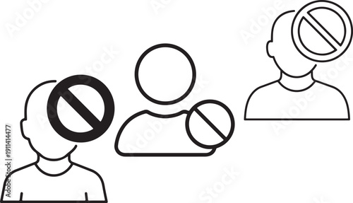 Line art illustration depicting prohibited people with crossed out faces