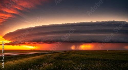 Wallpaper Mural Dramatic shelf cloud storm rolls across open plains with fiery sunset hues Torontodigital.ca