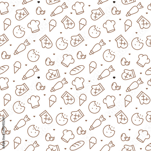 Cute Seamless Baking Doodle Pattern for Bakery Packaging and Kids Background