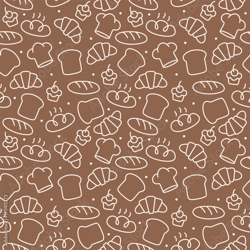 Seamless Bread and Pastry Line Pattern for Artisan Bakery Packaging