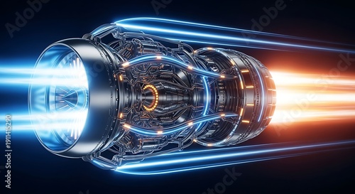Wallpaper Mural Futuristic engine with glowing blue and orange streams, sleek metal design Torontodigital.ca