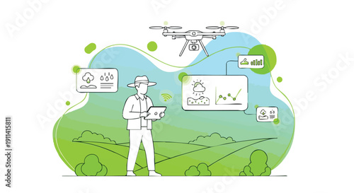 Farmer Using Drone Technology for Precision Agriculture and Crop Management.