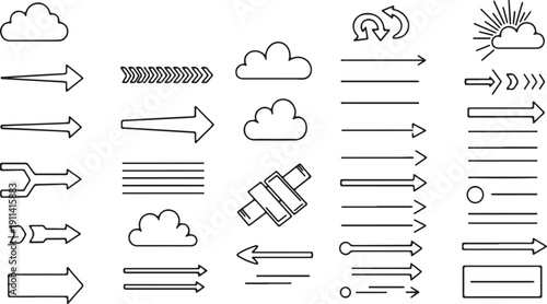 Hand drawn arrows and elements in minimalist style with simple black and white color scheme for infographic design