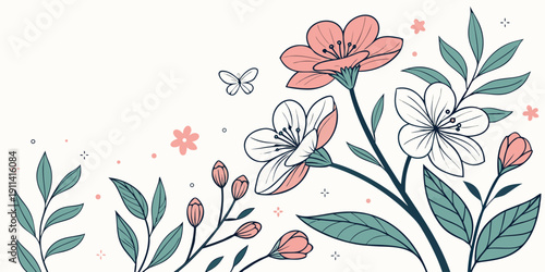 Modern Floral Website Hero Background Vector Illustration
