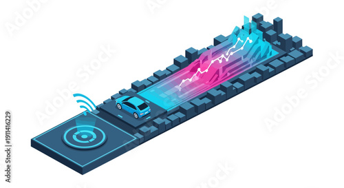 Digital graphic illustration of a futuristic sound wave visualization on a sleek dark background