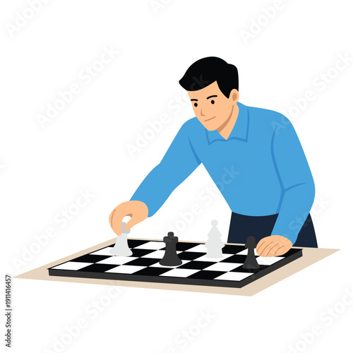 Strategic Move A focused individual ponders their next move in a game of chess, the chessboard and pieces laid out before them, highlighting the intense mental engagement.