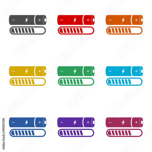 Charge battery icon isolated on white background. Set icons colorful