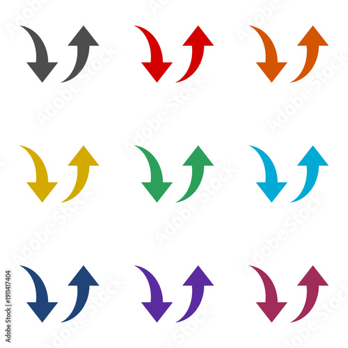  Simple curved arrow up and down  icon isolated on white background. Set icons colorful