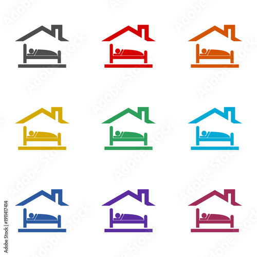  Sleep in house  icon isolated on white background. Set icons colorful