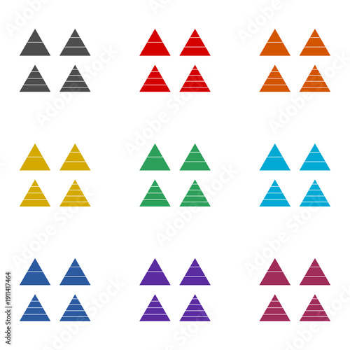 Triangle pyramid chart set  icon isolated on white background. Set icons colorful
