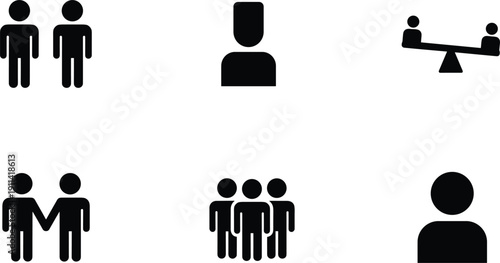 Social interaction icon set featuring speech bubbles for conversation volume control audio speaker human social distancing and hierarchical organizational structure in grey tones