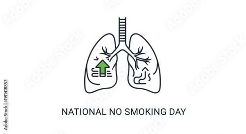 Healthy lungs with green house on national no smoking day promoting clean air and wellness