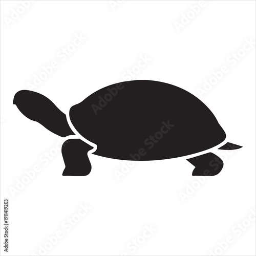 A black silhouette of a turtle with its head and legs outstretched