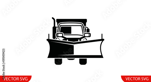 Snow plow truck icon, winter service vehicle, isolated on white background