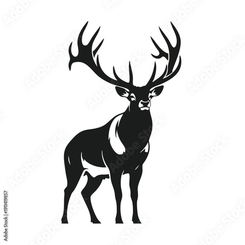 Majestic Stag Silhouette with Grand Antlers Standing Proudly.