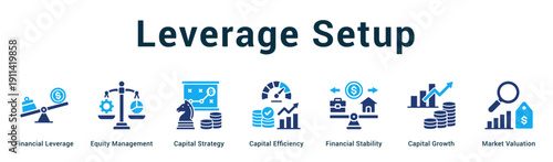 Leverage Setup  Modern and clean web banner illustration vector featuring thematic icons