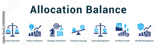 Allocation Balance  Modern and clean web banner illustration vector featuring thematic icons
