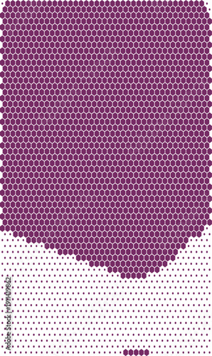 Hexagonal pattern gradient transition from dense purple hexagons to sparse dots on white background