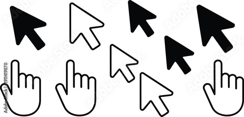 Computer Mouse Cursor and Hand Pointer Icon Set, Digital Click and Navigation Vector Elements