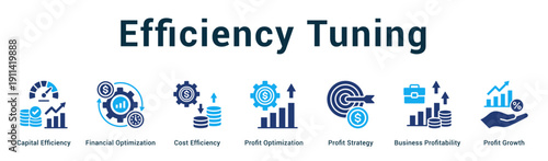 Efficiency Tuning  Modern and clean web banner illustration vector featuring thematic icons