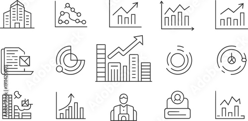 Business Analytics and Data Visualization Icon Set, Financial Growth Charts and Marketing Statistics Vector