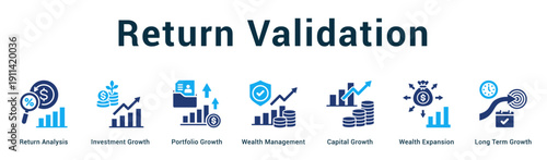 Return Validation  Modern and clean web banner illustration vector featuring thematic icons