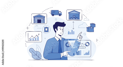 Man in suit analyzing business data and logistics.