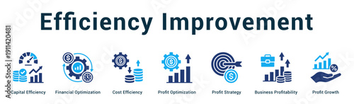 Efficiency Improvement  Modern and clean web banner illustration vector featuring thematic icons