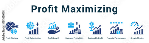 Profit Maximizing  Modern and clean web banner illustration vector featuring thematic icons