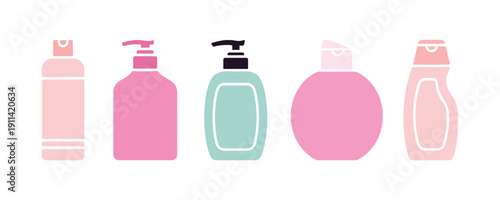 Trendy flat style shampoo bottle icons set, ideal for use in your website design, logo, app, or UI. Vector illustration.

