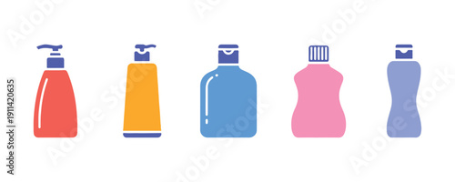 A trendy flat style collection of colorful shampoo bottle icons, perfect for your website design, logo, app, or UI. Vector illustration.
