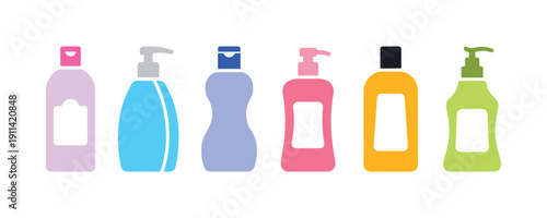 Icons of shampoo bottles in a stylish flat design, great for your web design, logo, app, or UI. Vector illustration.

