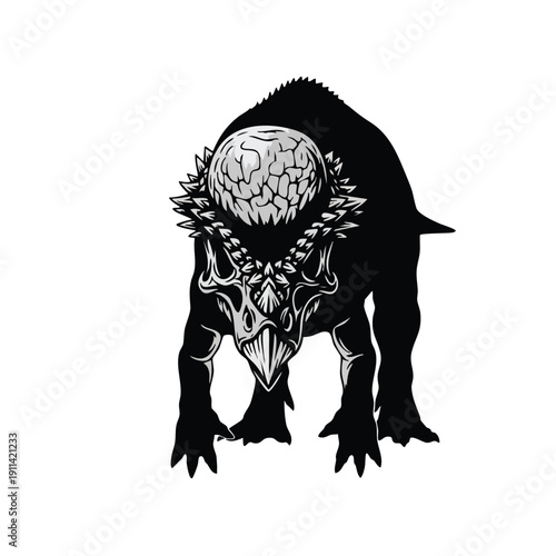 Monstrous creature with a detailed skull and brain head.