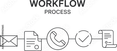 Business Workflow Process Infographic with Line Icons for Management and Communication