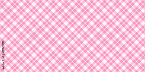 Seamless pink and white argyle gingham pattern. Classic checkered plaid background for picnics, tablecloths, textiles, and cute scrapbook designs.